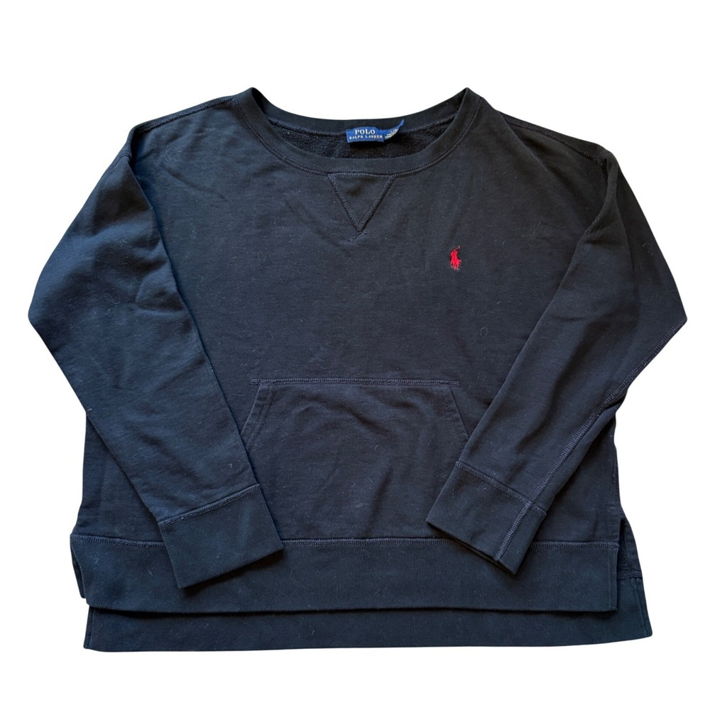 Polo Ralph Lauren Women's Large Black Crewneck Sweatshirt Red Pony Logo Pocket